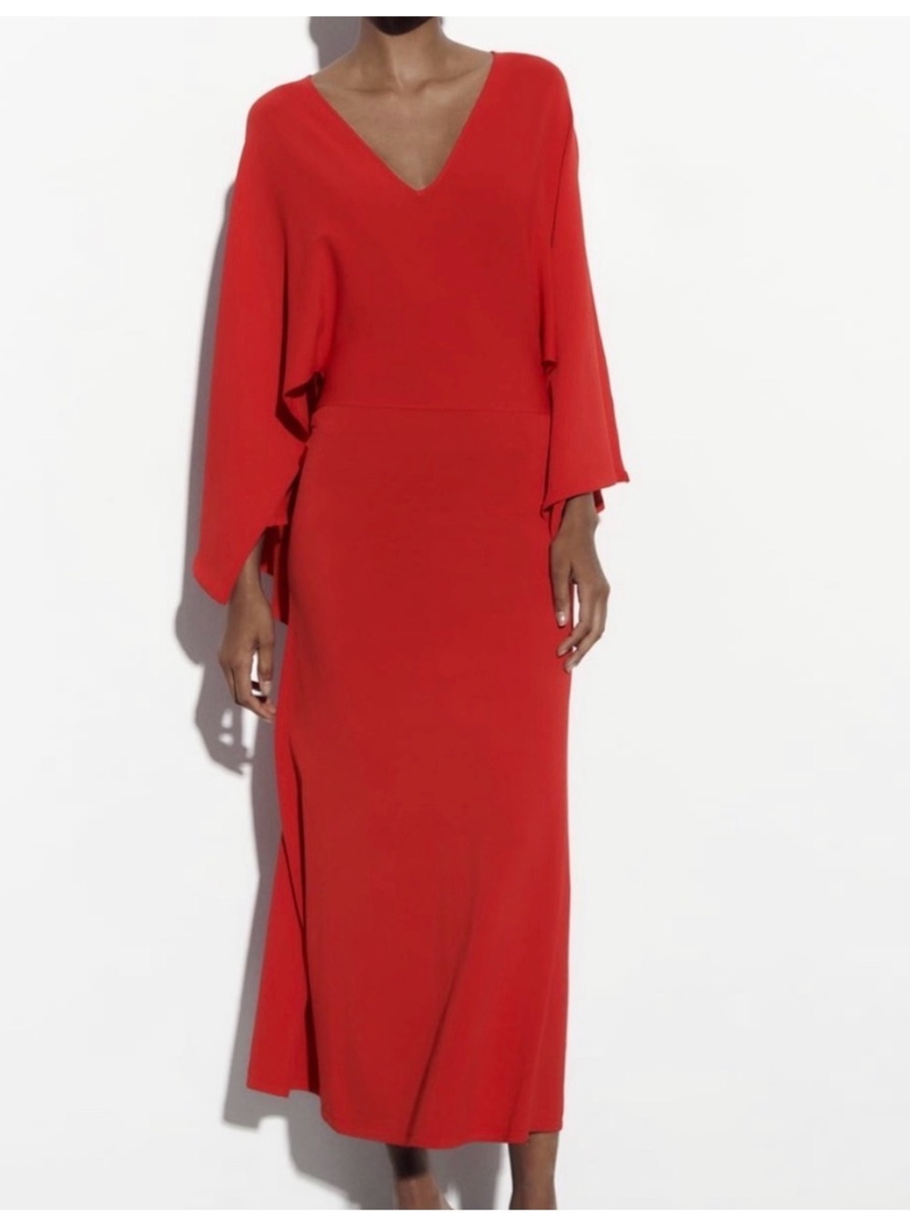 ZARA Elegant V-Neck Long Red Maxi Dress